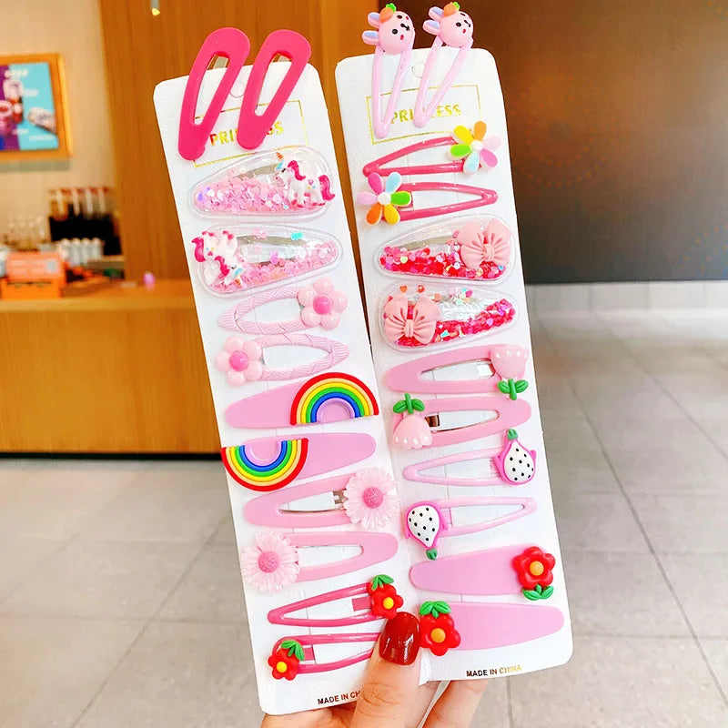 12PCS/Set New Girls Cute Colorful Cartoon Flower Hairpins Children Kids Lovely Hair Clips Barrettes Fashion Hair Accessories
