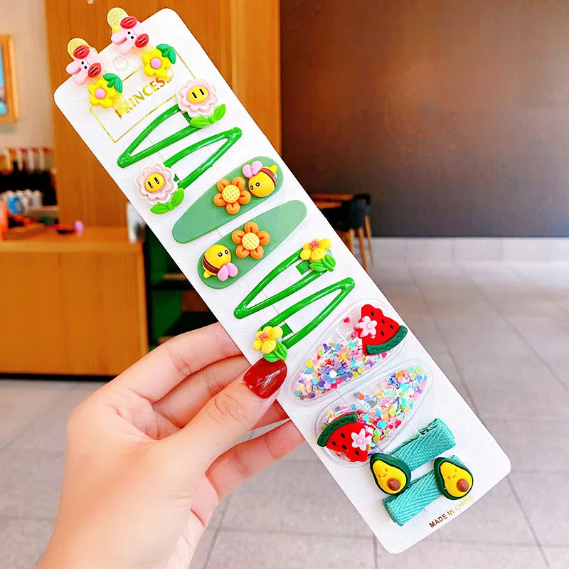 12PCS/Set New Girls Cute Colorful Cartoon Flower Hairpins Children Kids Lovely Hair Clips Barrettes Fashion Hair Accessories