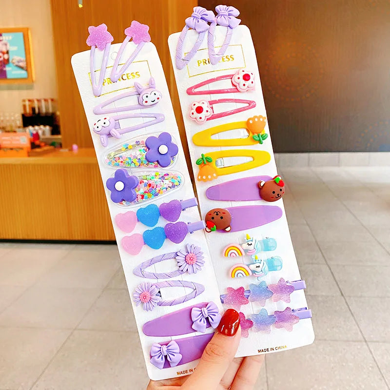 12PCS/Set New Girls Cute Colorful Cartoon Flower Hairpins Children Kids Lovely Hair Clips Barrettes Fashion Hair Accessories
