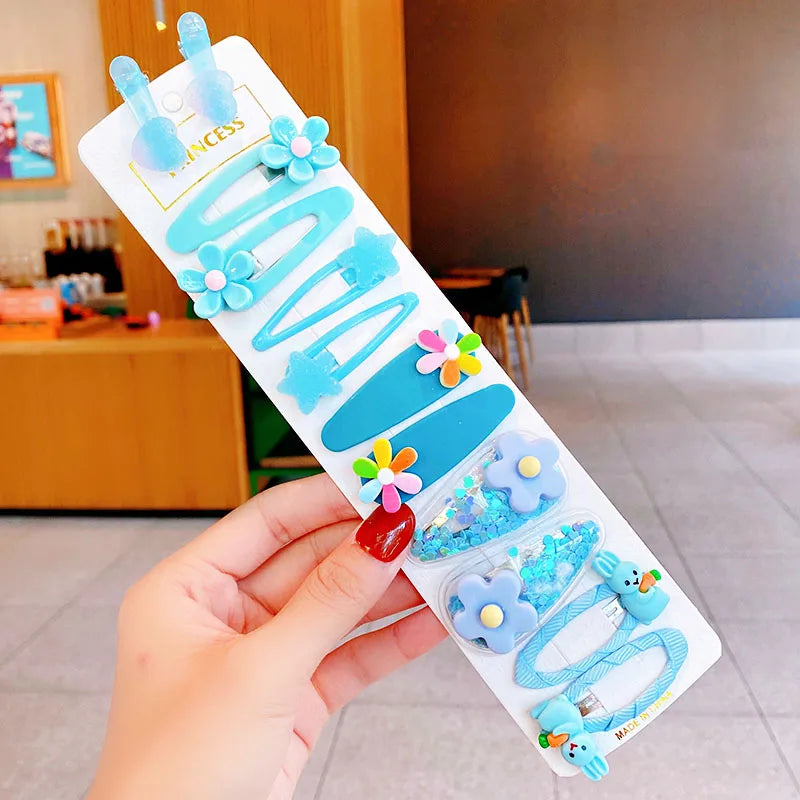 12PCS/Set New Girls Cute Colorful Cartoon Flower Hairpins Children Kids Lovely Hair Clips Barrettes Fashion Hair Accessories