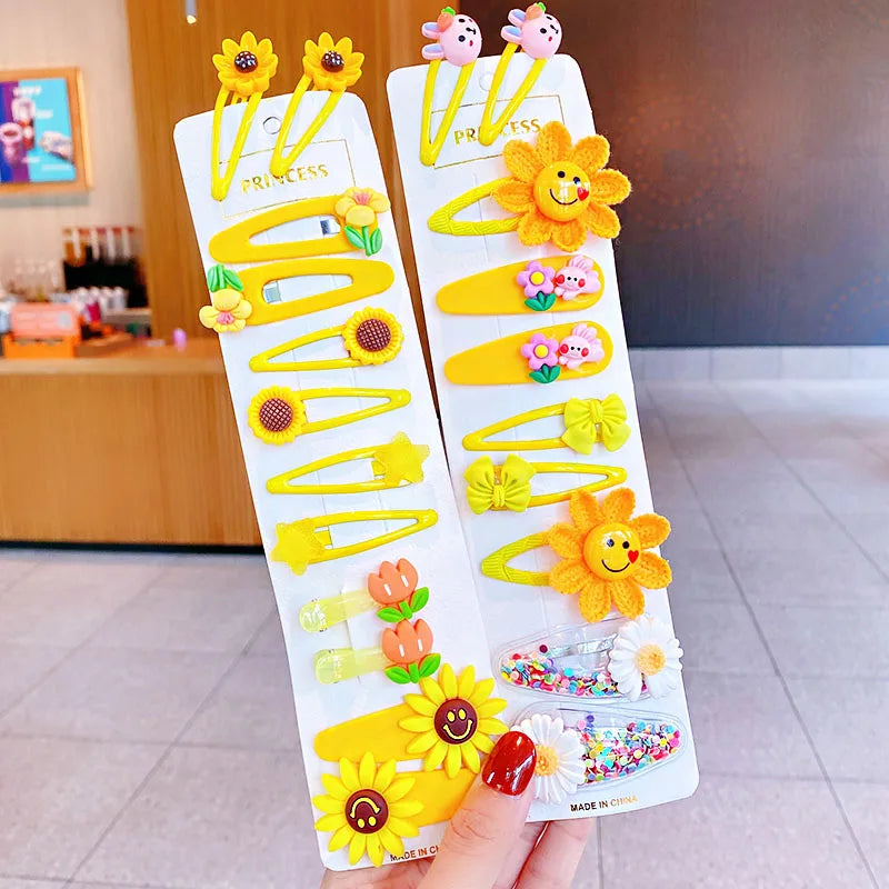 12PCS/Set New Girls Cute Colorful Cartoon Flower Hairpins Children Kids Lovely Hair Clips Barrettes Fashion Hair Accessories