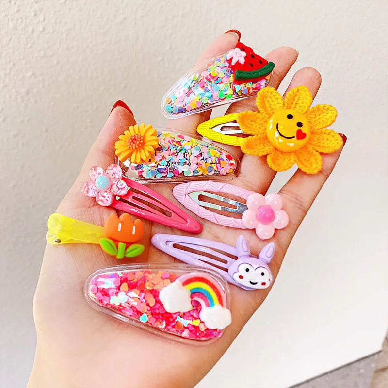 12PCS/Set New Girls Cute Colorful Cartoon Flower Hairpins Children Kids Lovely Hair Clips Barrettes Fashion Hair Accessories