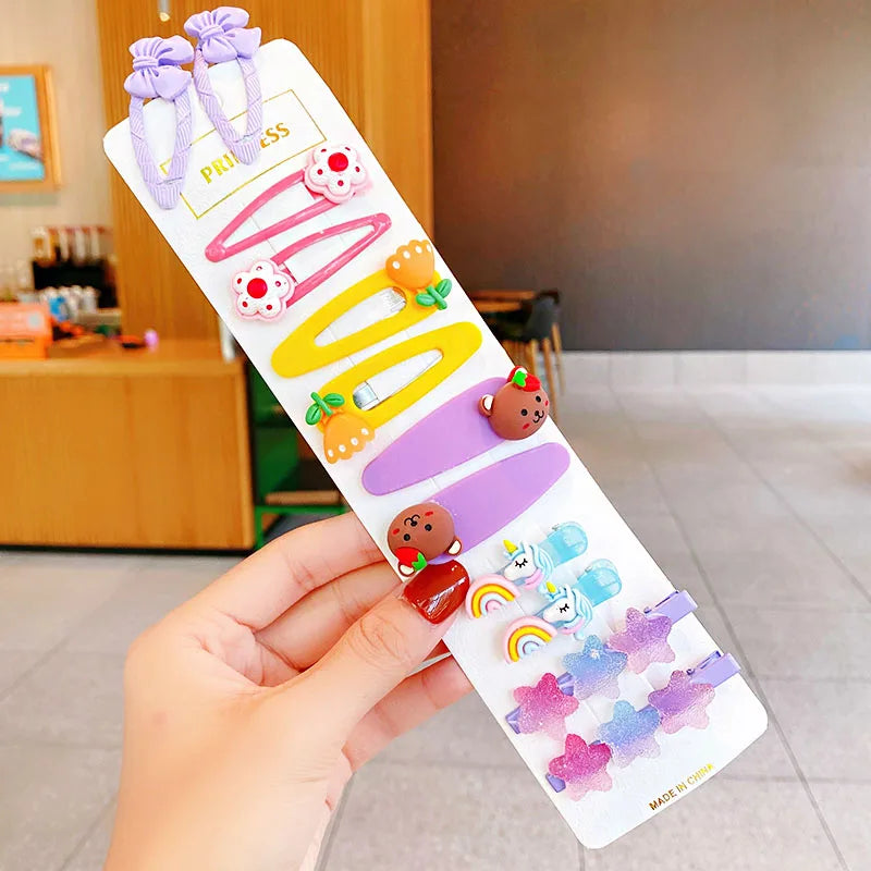 12PCS/Set New Girls Cute Colorful Cartoon Flower Hairpins Children Kids Lovely Hair Clips Barrettes Fashion Hair Accessories