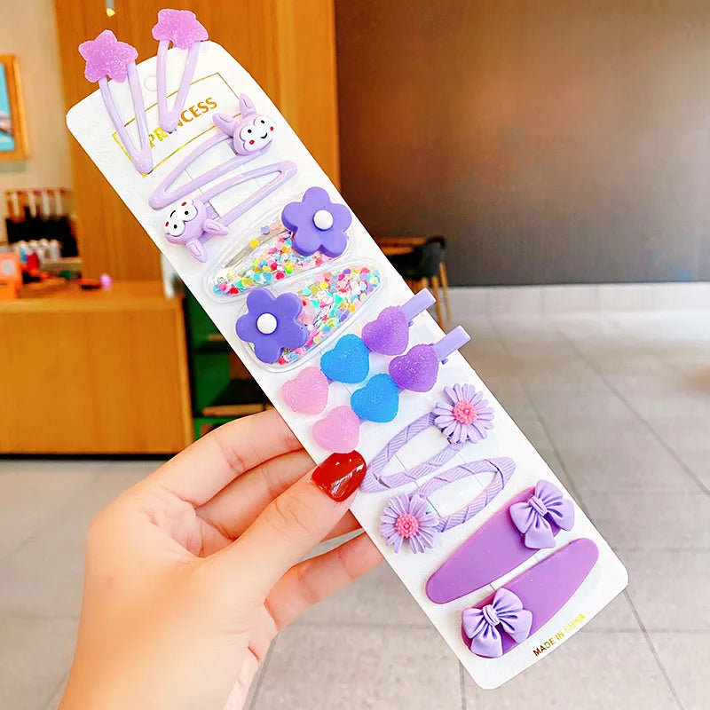 12PCS/Set New Girls Cute Colorful Cartoon Flower Hairpins Children Kids Lovely Hair Clips Barrettes Fashion Hair Accessories