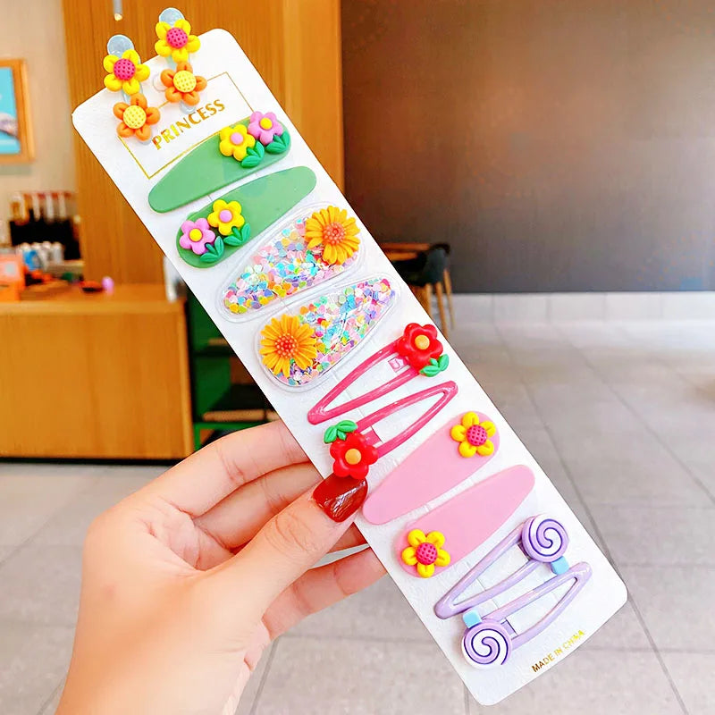 12PCS/Set New Girls Cute Colorful Cartoon Flower Hairpins Children Kids Lovely Hair Clips Barrettes Fashion Hair Accessories