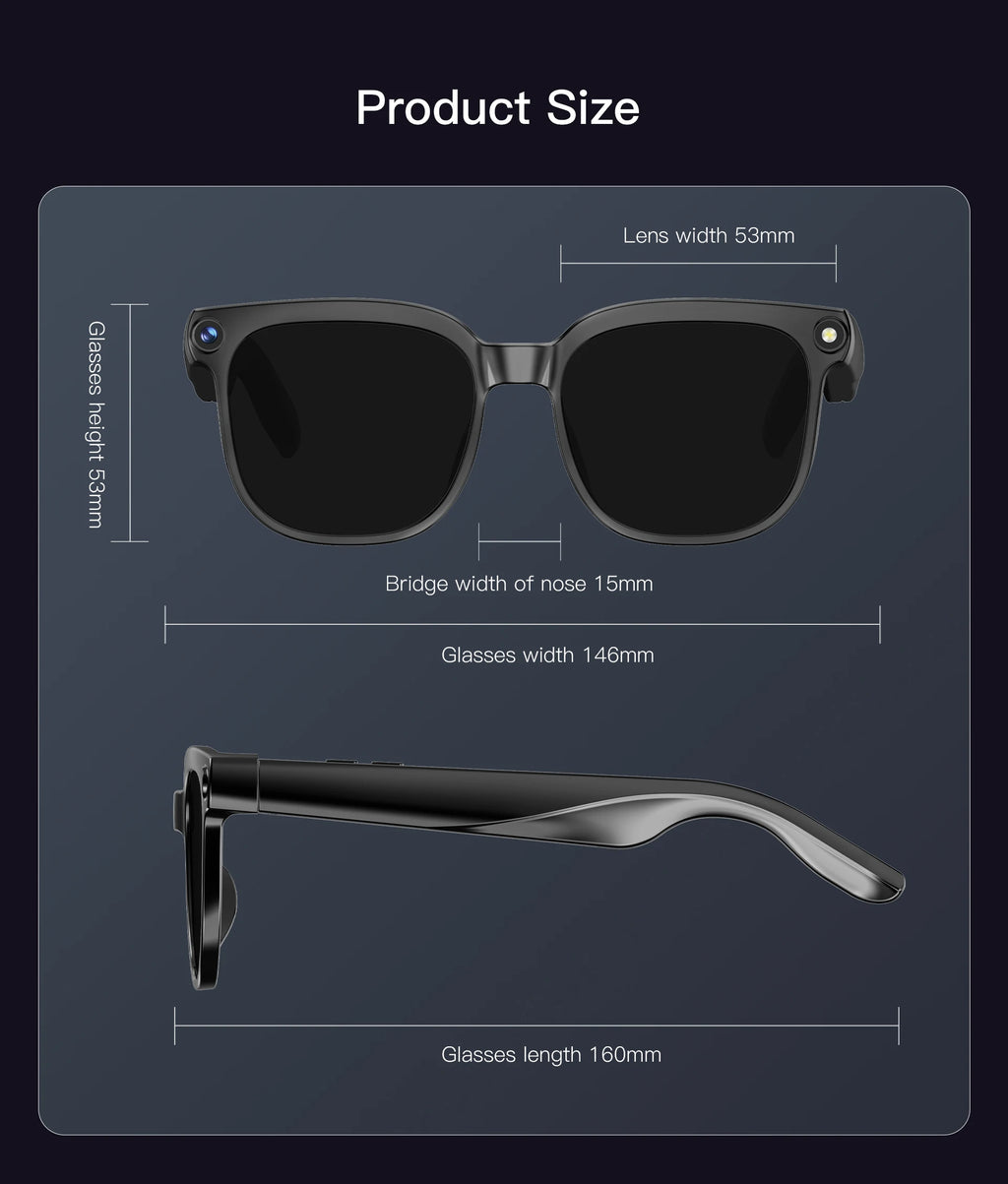 Smart AI Glasses 1080P HD Camera Video Recorder Bluetooth 5.4 Wireless Audio Headphones IP65 Waterproof Sport Men Women Eyewear