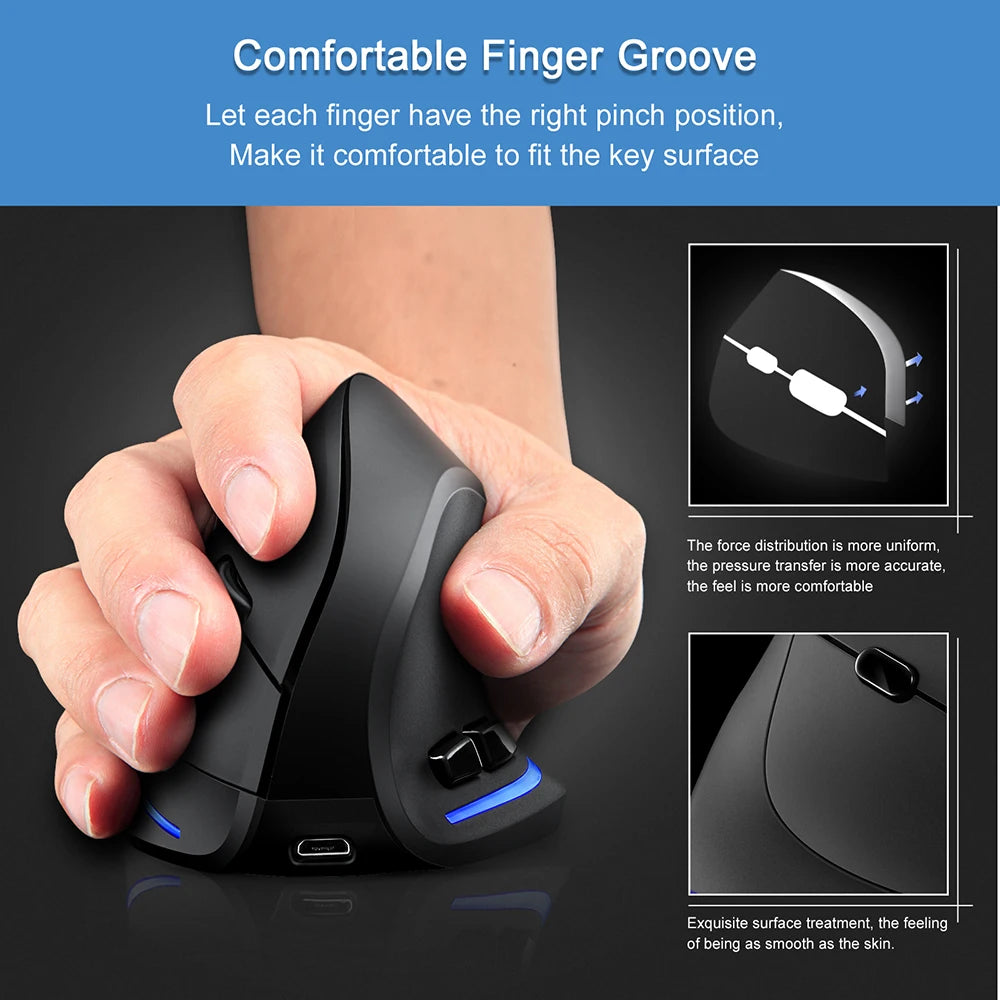 Lefon F35 Wireless Mouse Vertical Rechargeable Ergonomic Mouse 2400 DPI Optical Gaming Mice for Gamer Computer Laptop PC Mac IOS