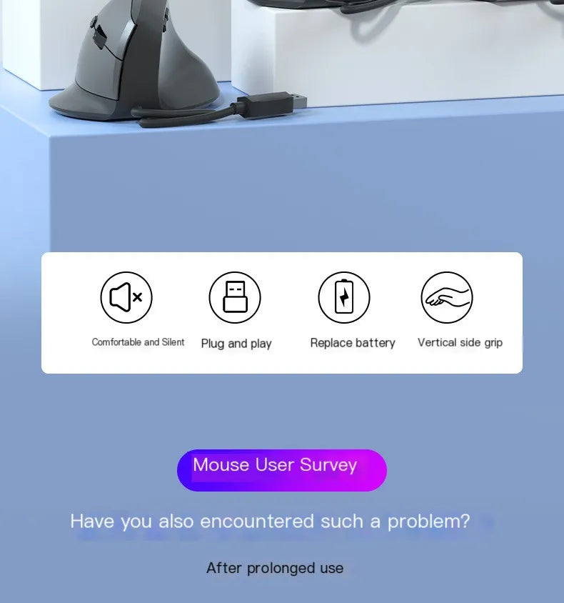 Mouse Wired Vertical Mouse Ergonomic Rechargeable 3200DPI Optional Portable Gaming Mouse for Mac Laptop PC Computer