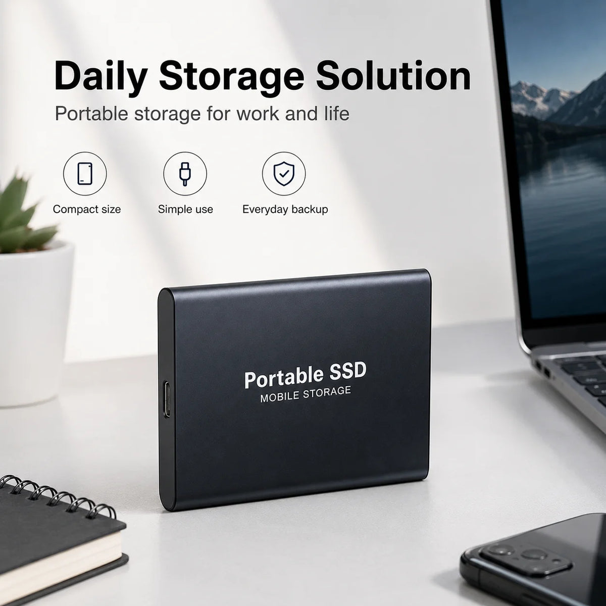 Portable SSD Drive USB Type-C for Computer File Backup