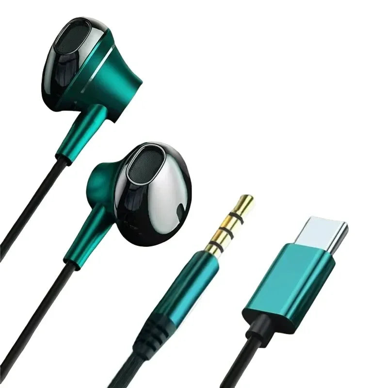 USB Type C Headphone HiFi Bass Stereo Volume Control Mic 3.5mm Wired Earbuds For Galaxy S24 S23 S22 S21 Ultra iPhone 15 Pro Max