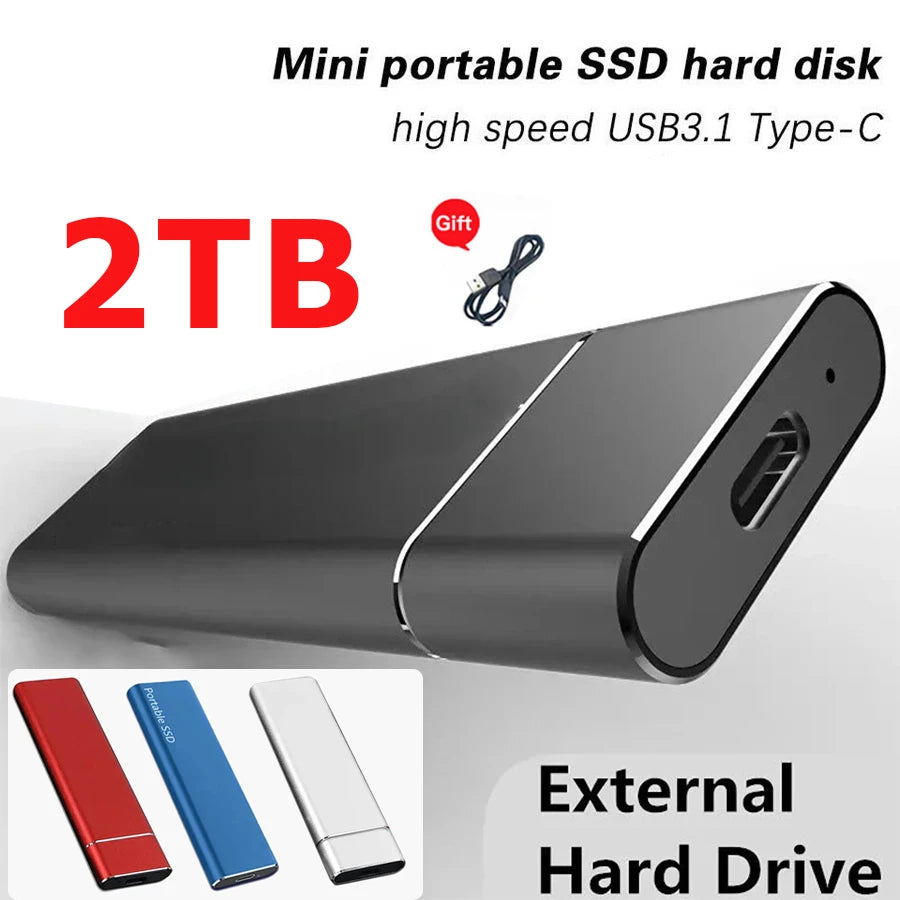Hard Drive 2TB High-speed External SSD Portable SSD USB3.0 Solid State Disk Backup Storage for Mac/Laptop