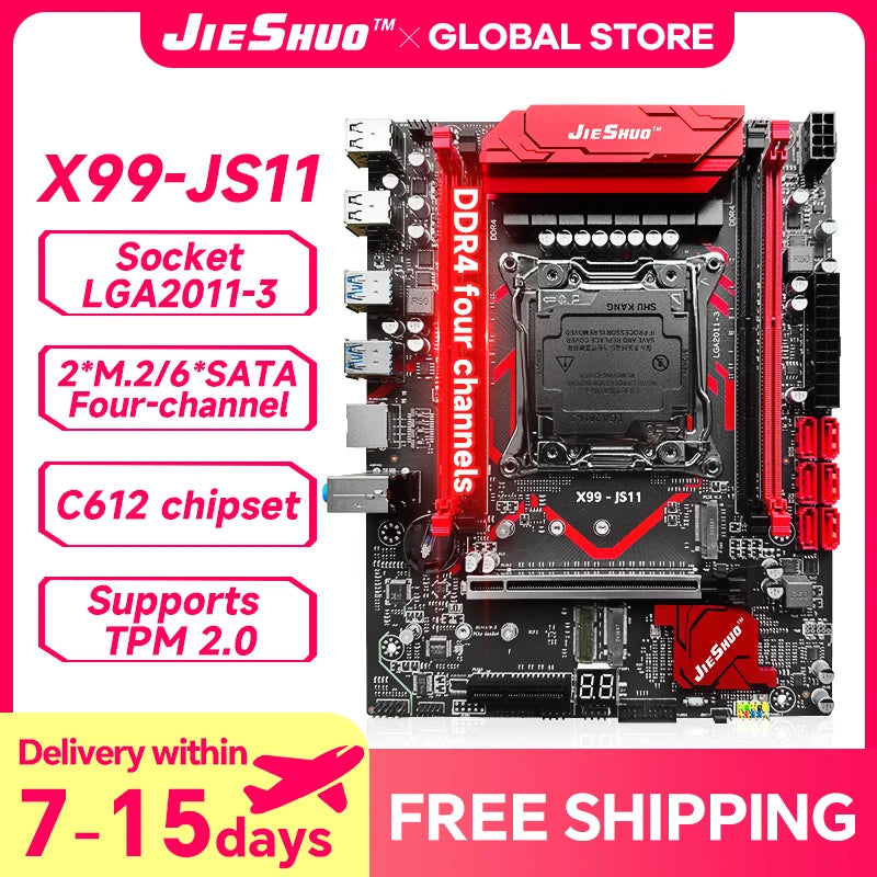 JIESHUO X99-JS11 Motherboard Set Kit With LGA2011-3 Xeon E5 2682V4  DDR4 16GB 2133MHZ RAM Memory NVME M.2 SATA support TPM 2.0