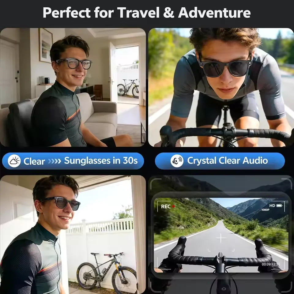Smart AI Glasses 1080P HD Camera Video Recorder Bluetooth 5.4 Wireless Audio Headphones IP65 Waterproof Sport Men Women Eyewear