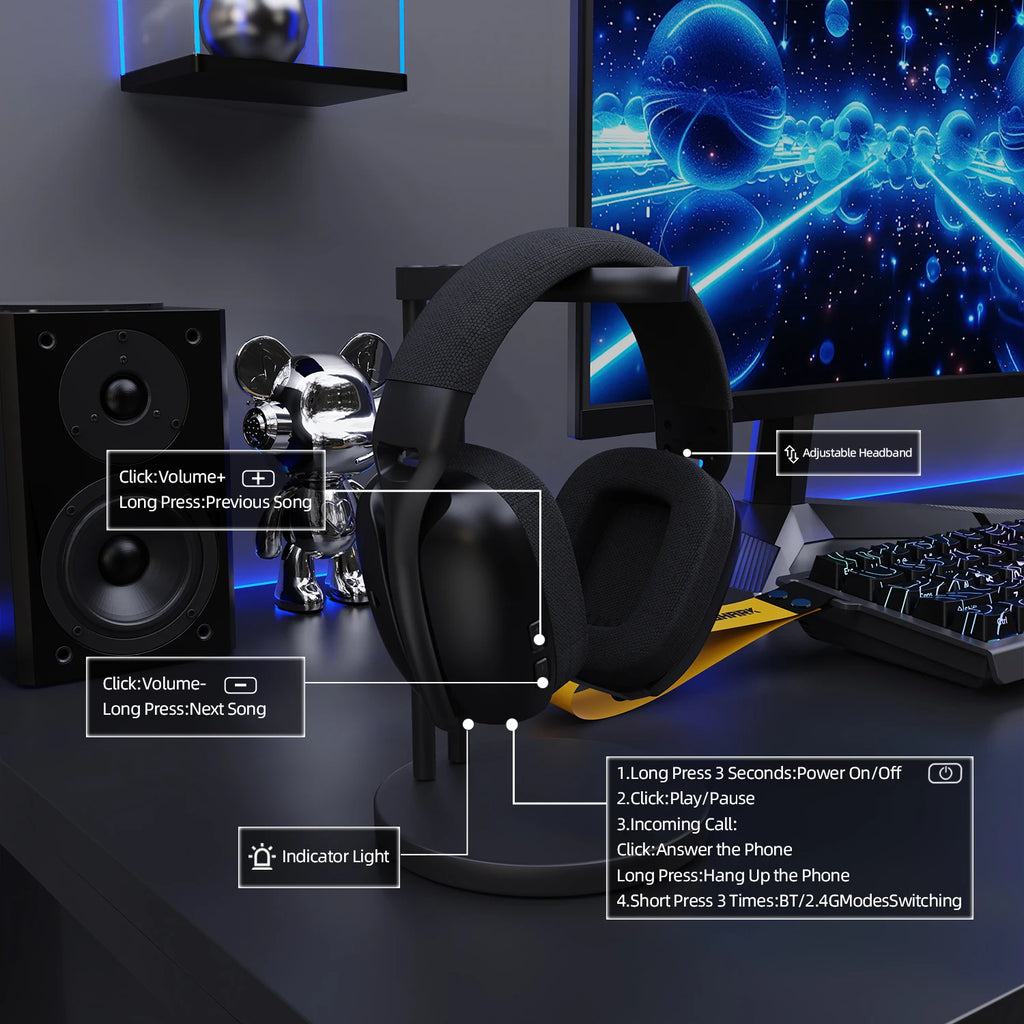 ATTACK SHARK L80PRO 3-IN-1 Gaming Headset can make more stable connection & low-latency,dual microphone design ,40mm