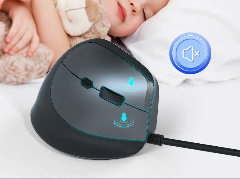 Mouse Wired Vertical Mouse Ergonomic Rechargeable 3200DPI Optional Portable Gaming Mouse for Mac Laptop PC Computer