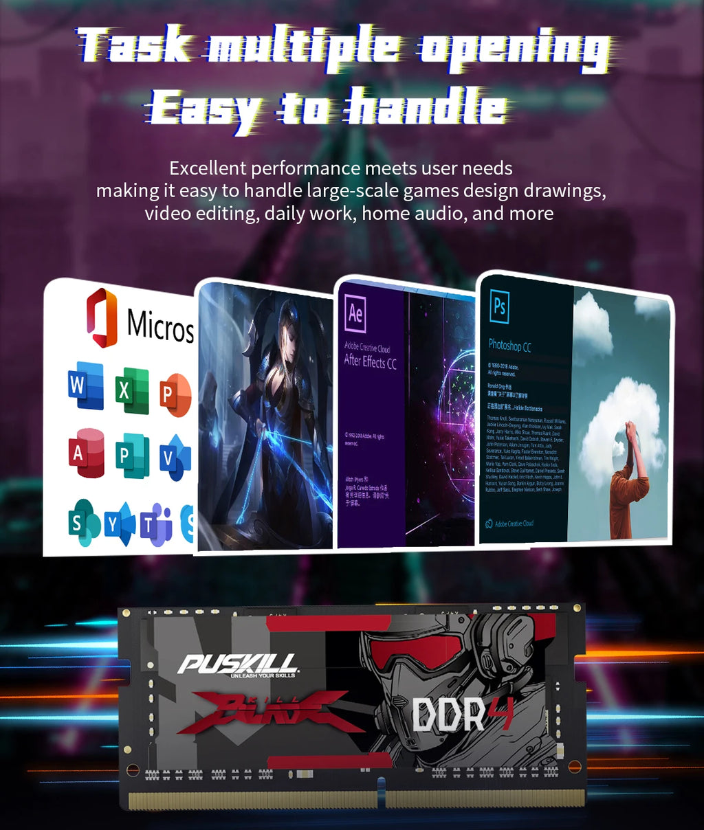PUSKILL DDR4 DDR3L Memoria Ram Notebook 32GB 16GB 8GB 4GB 3200 2666 2400 1600 1333 Sodimm Laptop Memory