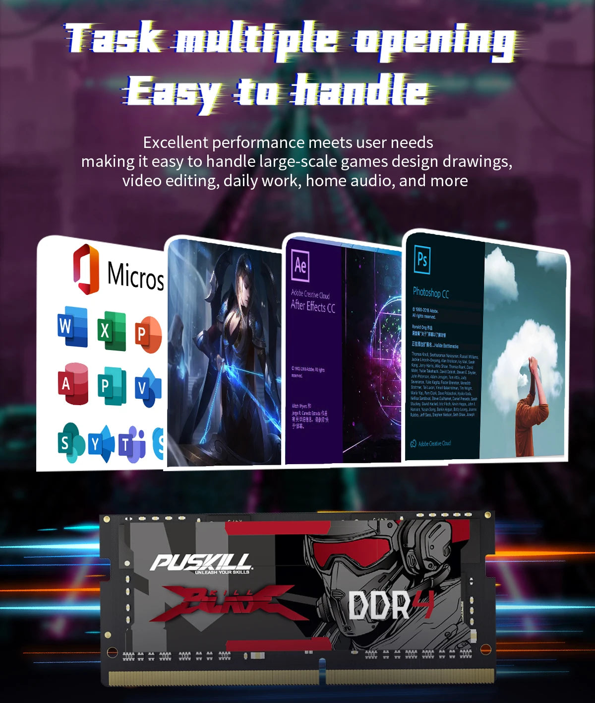 PUSKILL DDR4 DDR3L Memoria Ram Notebook 32GB 16GB 8GB 4GB 3200 2666 2400 1600 1333 Sodimm Laptop Memory