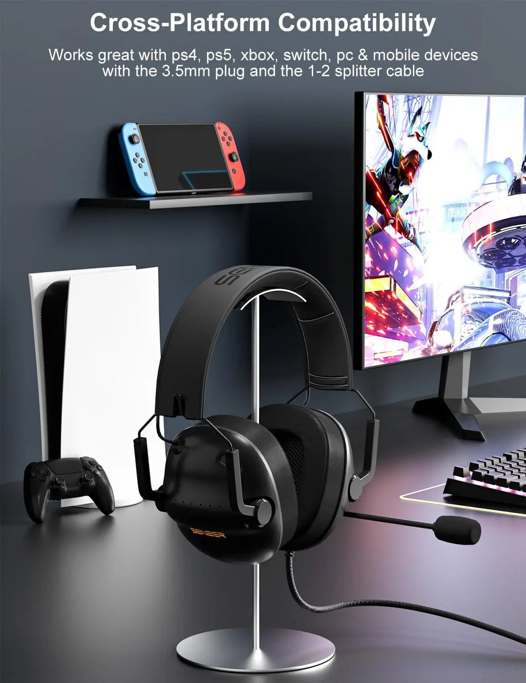 SENZER SG500 Surround Sound Pro Gaming Headset with Noise Cancelling Microphone-Portable Foldable Headphones for PC,PS4,PS5,Xbox