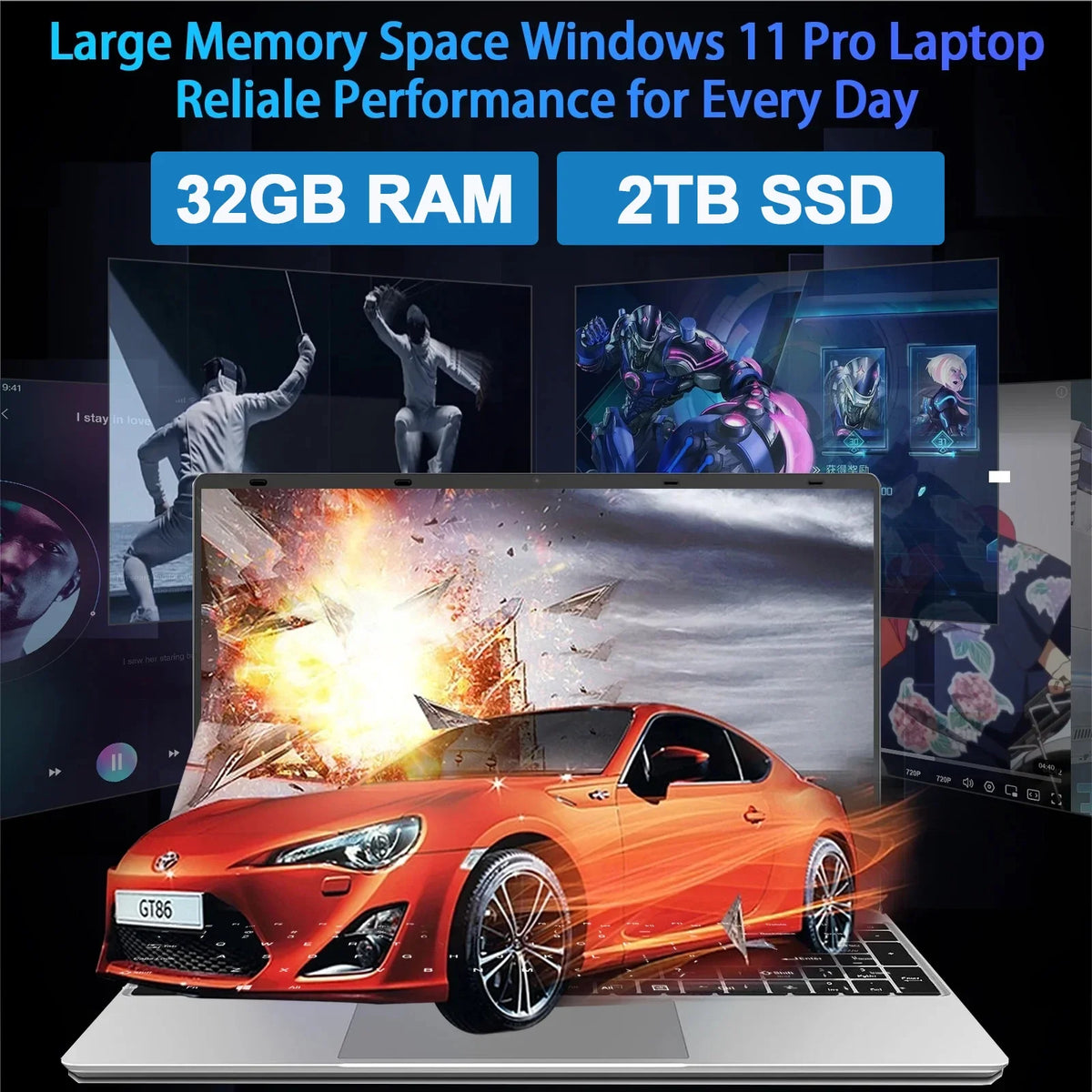 2026 Intel Core i9-9880H Notebook Windows 11 Pro 15.6 inch Laptop 32GB RAM 1TB/2TB SSD Office Game Laptops IPS 1920x1080 FHD