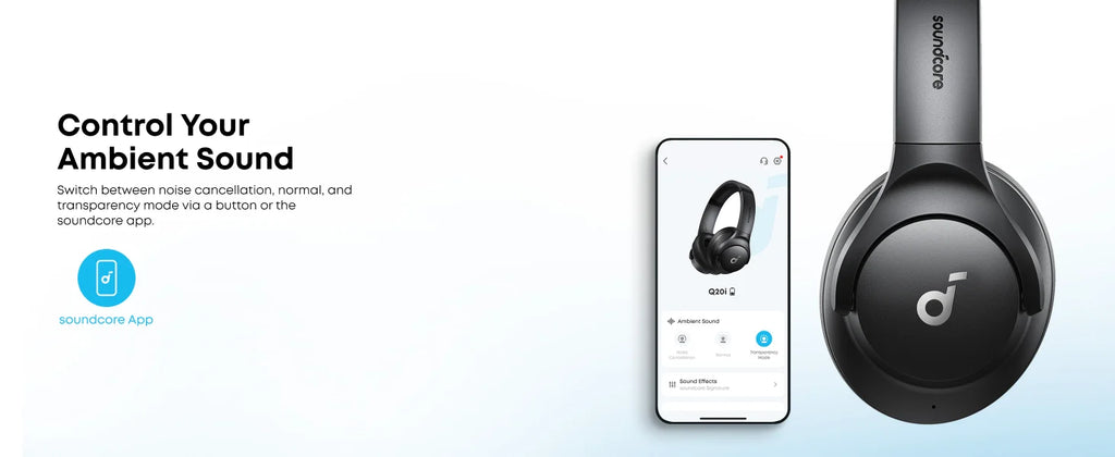 Soundcore by Anker Q20i Hybrid Active Noise Cancelling Headphones, Wireless Over-Ear Bluetooth, 40H ANC Playtime, Hi-Res Audio