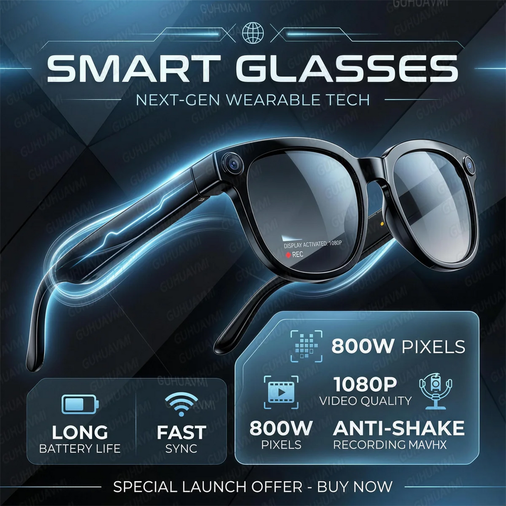 Smart AI Glasses 1080P HD Camera Video Recorder Bluetooth 5.4 Wireless Audio Headphones IP65 Waterproof Sport Men Women Eyewear