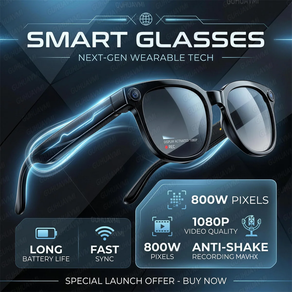 Smart AI Glasses 1080P HD Camera Video Recorder Bluetooth 5.4 Wireless Audio Headphones IP65 Waterproof Sport Men Women Eyewear
