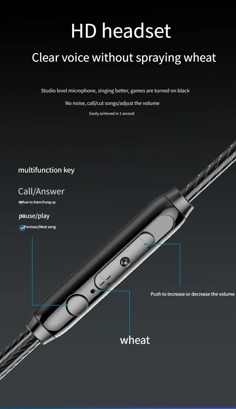 USB Type C Headphone HiFi Bass Stereo Volume Control Mic 3.5mm Wired Earbuds For Galaxy S24 S23 S22 S21 Ultra iPhone 15 Pro Max