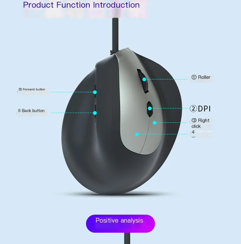 Mouse Wired Vertical Mouse Ergonomic Rechargeable 3200DPI Optional Portable Gaming Mouse for Mac Laptop PC Computer