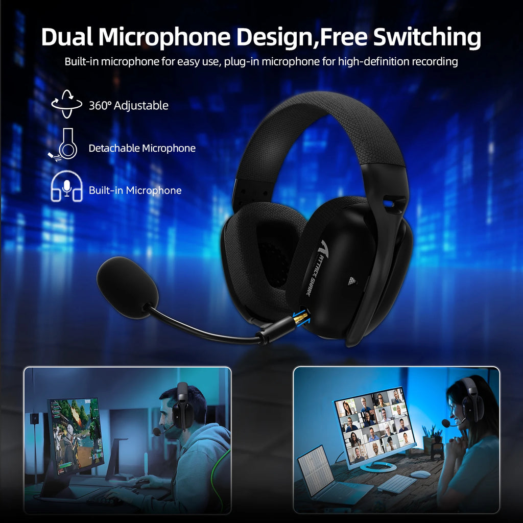 ATTACK SHARK L80PRO 3-IN-1 Gaming Headset can make more stable connection & low-latency,dual microphone design ,40mm