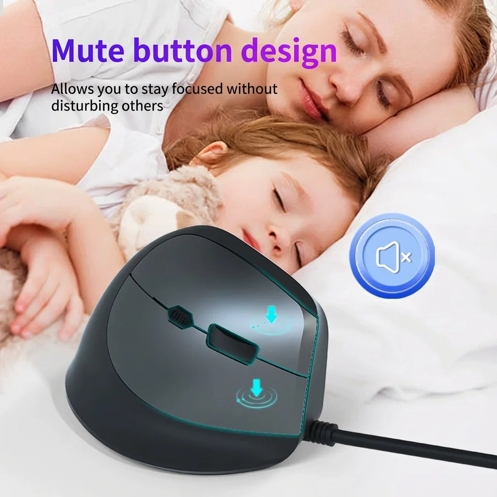 Mouse Wired Vertical Mouse Ergonomic Rechargeable 3200DPI Optional Portable Gaming Mouse for Mac Laptop PC Computer