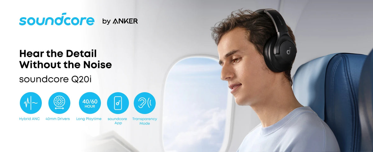 Soundcore by Anker Q20i Hybrid Active Noise Cancelling Headphones, Wireless Over-Ear Bluetooth, 40H ANC Playtime, Hi-Res Audio
