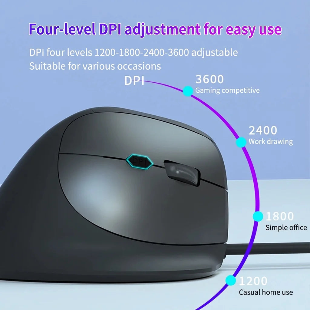 Mouse Wired Vertical Mouse Ergonomic Rechargeable 3200DPI Optional Portable Gaming Mouse for Mac Laptop PC Computer