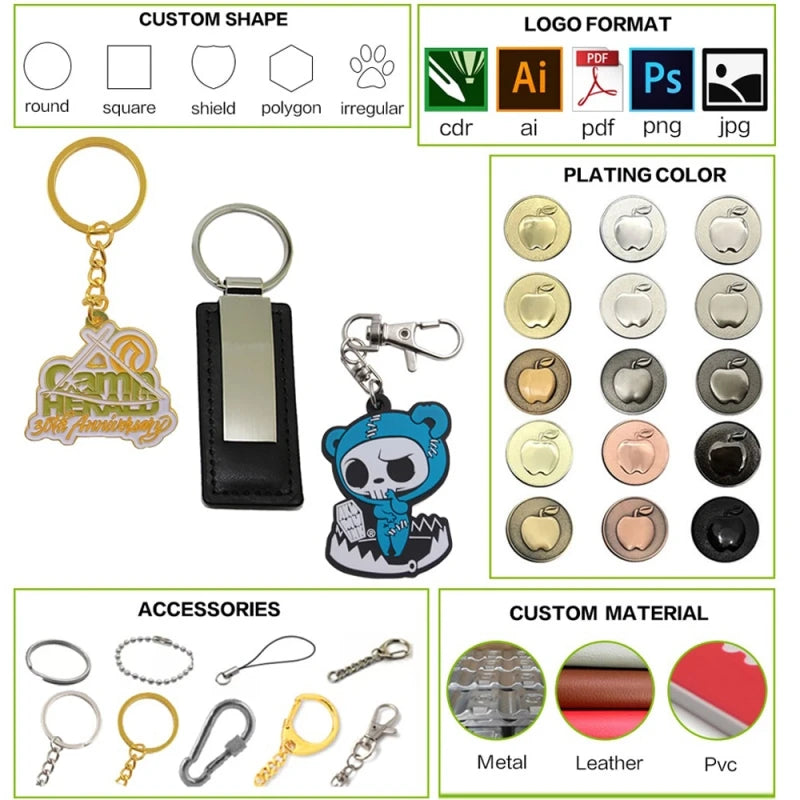 Custom PVC Keychains Customize Soft Rubber Keychain with Design&Logo DIY Silicone Key Personalized Durable PVC Key Chain for Key