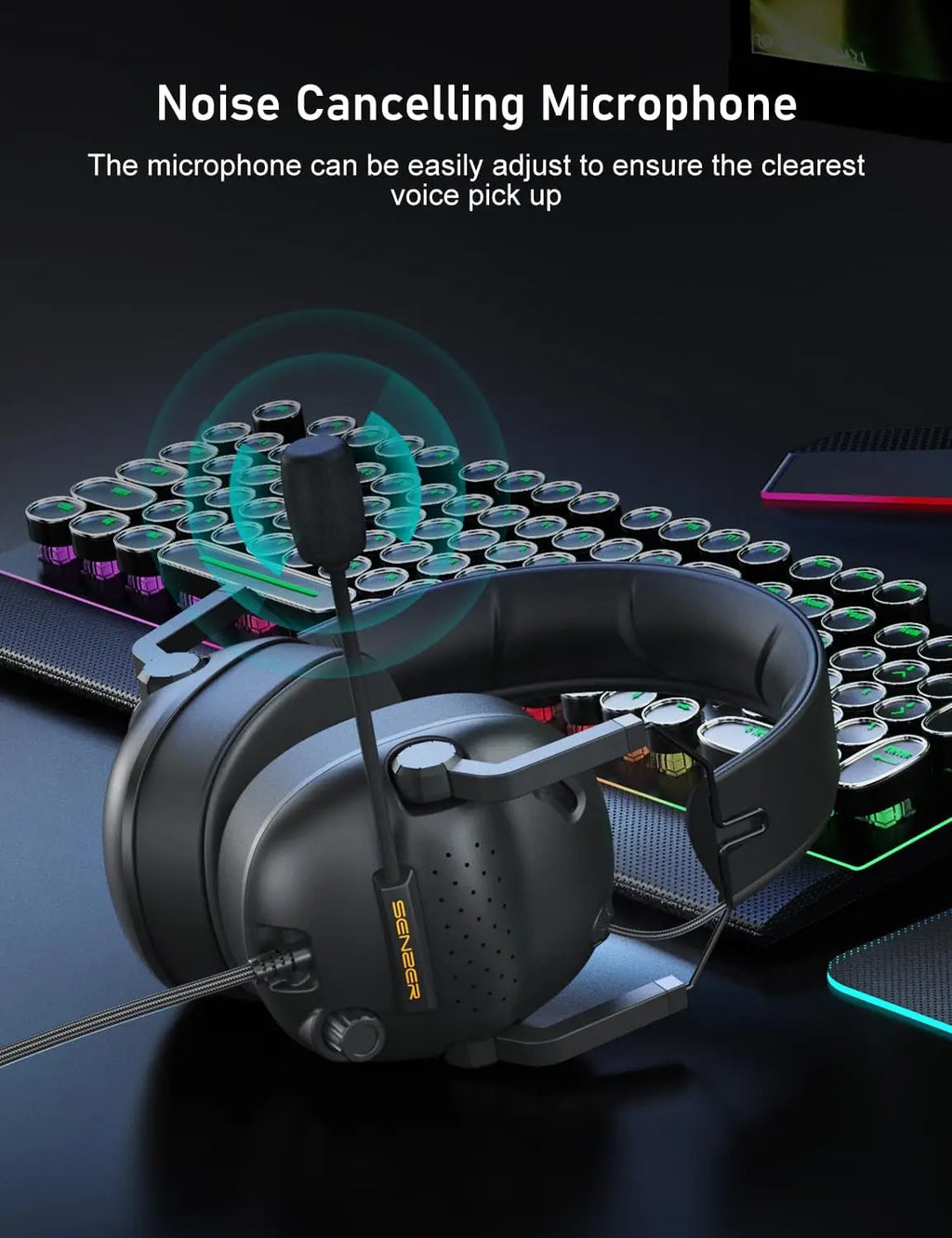 SENZER SG500 Surround Sound Pro Gaming Headset with Noise Cancelling Microphone-Portable Foldable Headphones for PC,PS4,PS5,Xbox