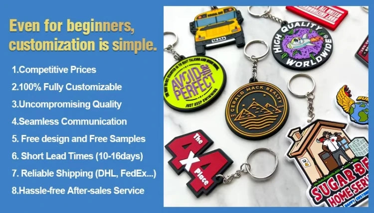 Custom PVC Keychains Customize Soft Rubber Keychain with Design&Logo DIY Silicone Key Personalized Durable PVC Key Chain for Key