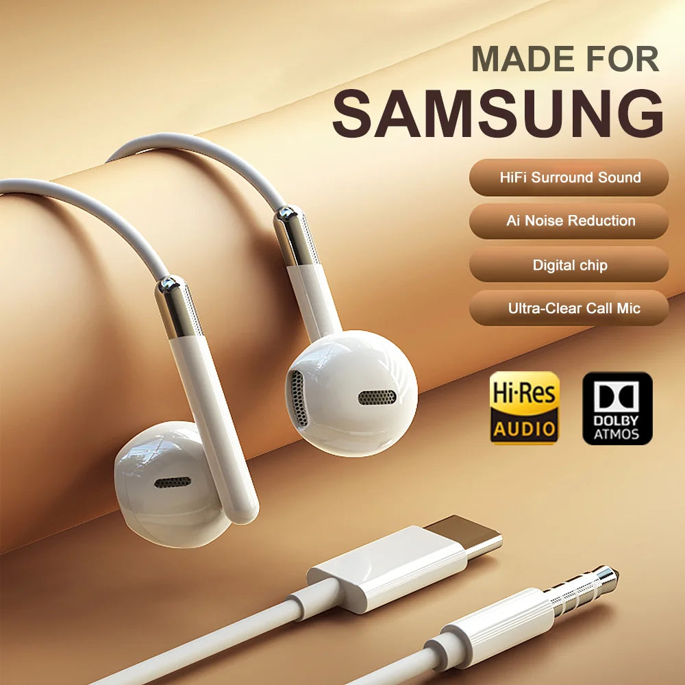 For Samsung Earplugs Dolby Surround Sound With Mic Type C 3.5mm Music Wired Headphones For Samsung Galaxy S25 S24 S23 S22 Ultra