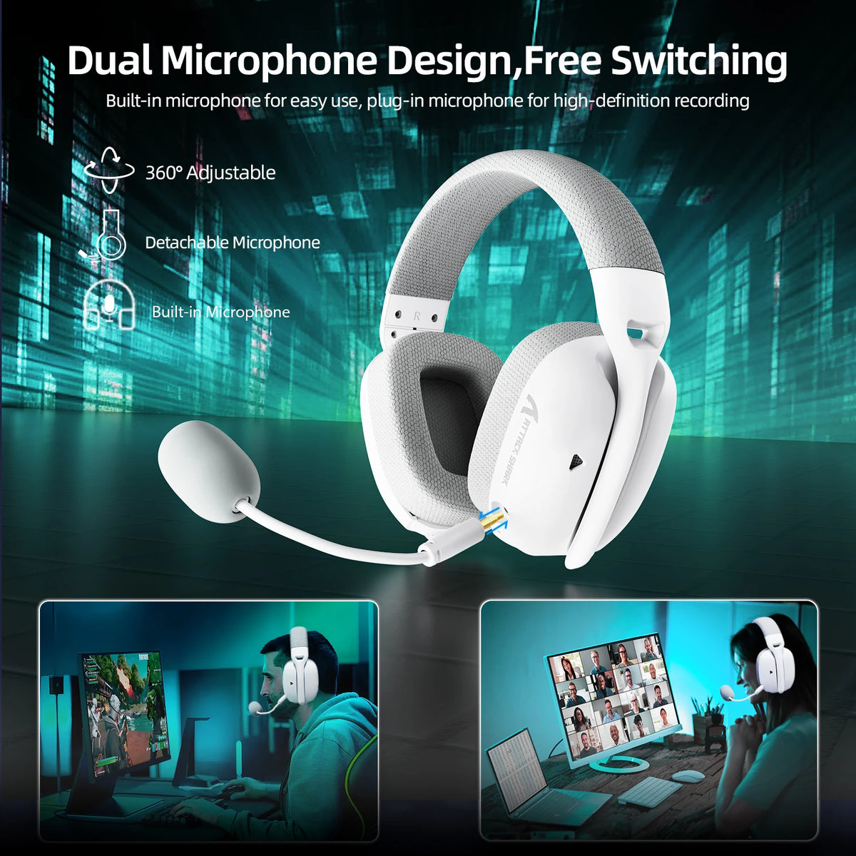 ATTACK SHARK L80PRO 3-IN-1 Gaming Headset can make more stable connection & low-latency,dual microphone design ,40mm