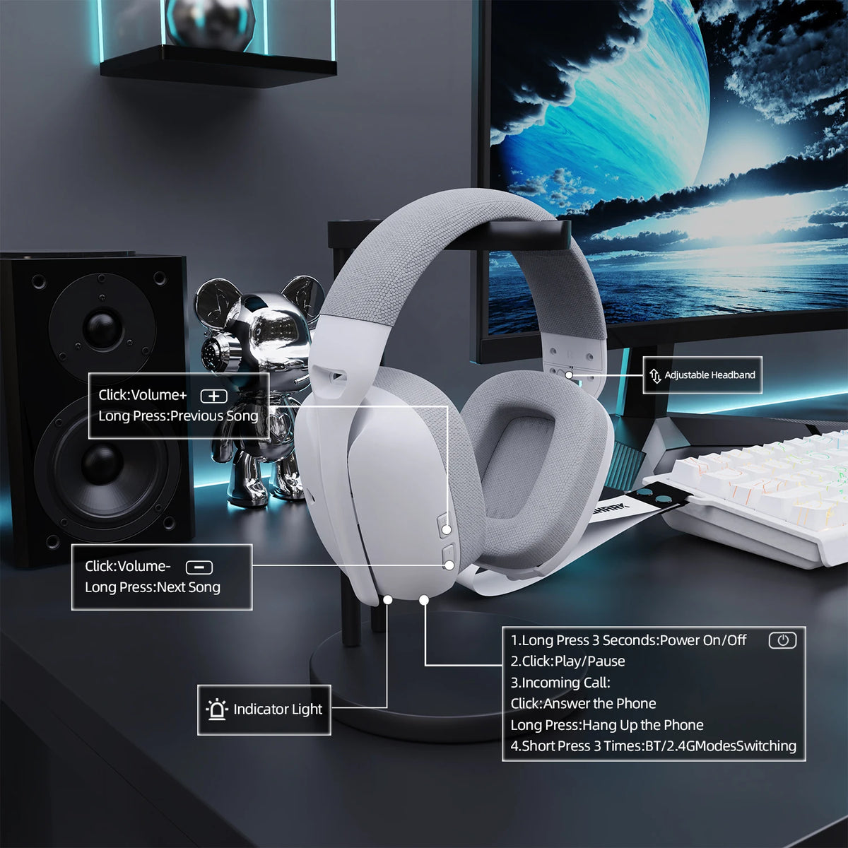 ATTACK SHARK L80PRO 3-IN-1 Gaming Headset can make more stable connection & low-latency,dual microphone design ,40mm