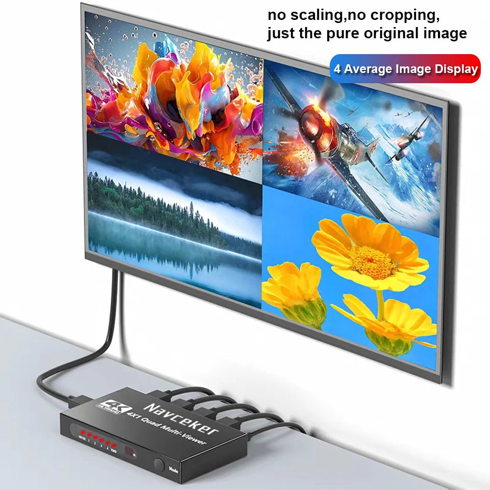 Navceker 4K HDMI-compatible Multiviewer 4x1 Quad Screen Multi Viewer 4 in 1 out Seamless HDMI Switcher with Remote for TV Laptop