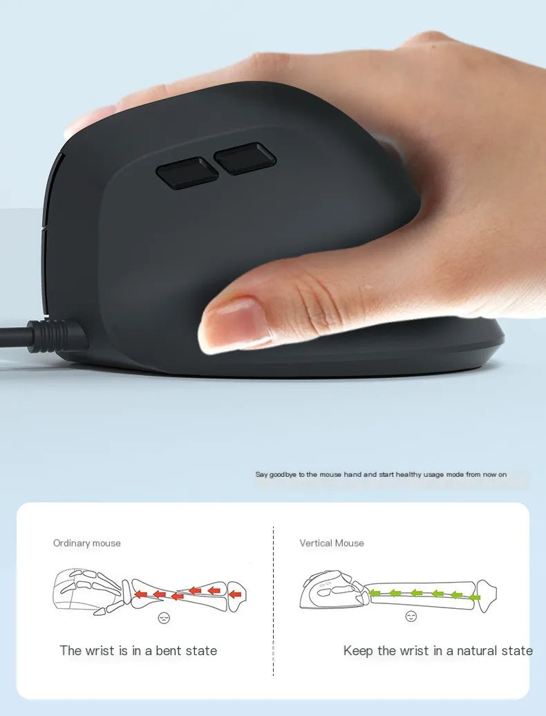 Mouse Wired Vertical Mouse Ergonomic Rechargeable 3200DPI Optional Portable Gaming Mouse for Mac Laptop PC Computer