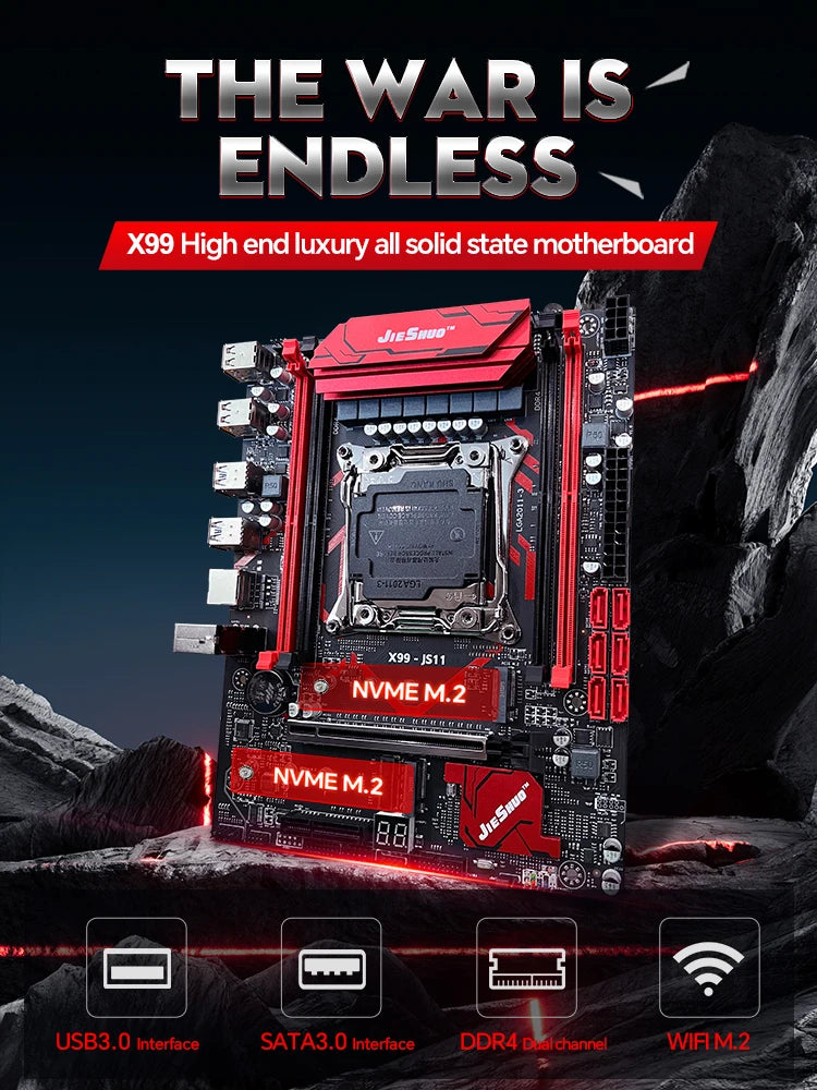 JIESHUO X99-JS11 Motherboard Set Kit With LGA2011-3 Xeon E5 2682V4  DDR4 16GB 2133MHZ RAM Memory NVME M.2 SATA support TPM 2.0