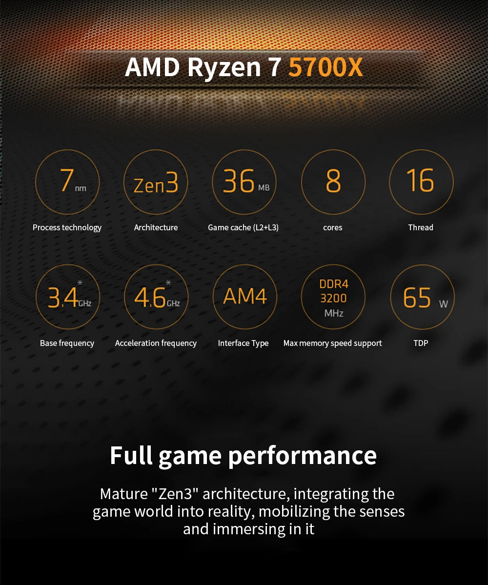 AMD Ryzen 7 5700X CPU AMD R7 5700X Processor Up to 4.6GHz 8-Core 16-Thread Socket AM4 Desktop Gaming CPU for PC Gamer